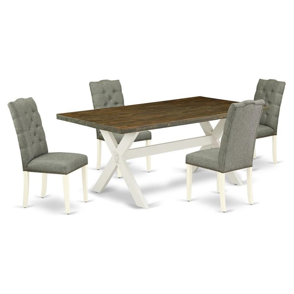 East West Furniture X077El207-5 5 Piece Dining Table Set For 4 Includes A Rectangle Kitchen Table With X-Legs And 4 Gray Linen Fabric Parson Dining Chairs, 40X72 Inch, Multi-Color